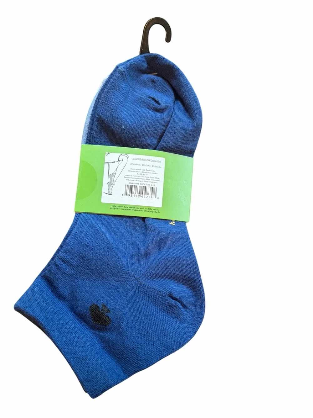 Kate Spade Head Over Heels Quarter Socks 3 Shades of Blue 6 Pack Spade Logo